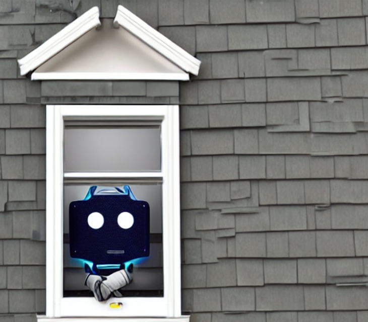 un robot laveur à la fenêtre d'une maison.